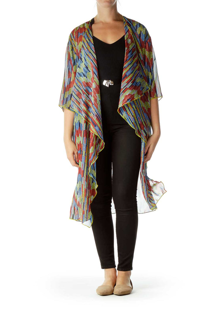 Multicolor Print Sheer Cardigan