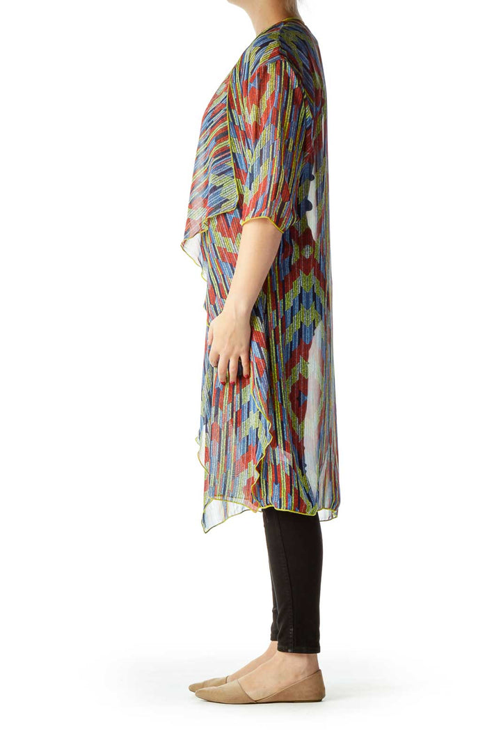 Multicolor Print Sheer Cardigan