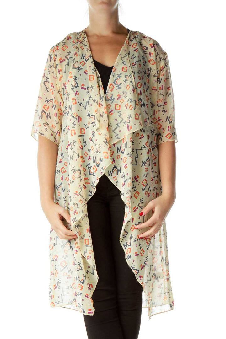 Yellow Print Sheer Cardigan