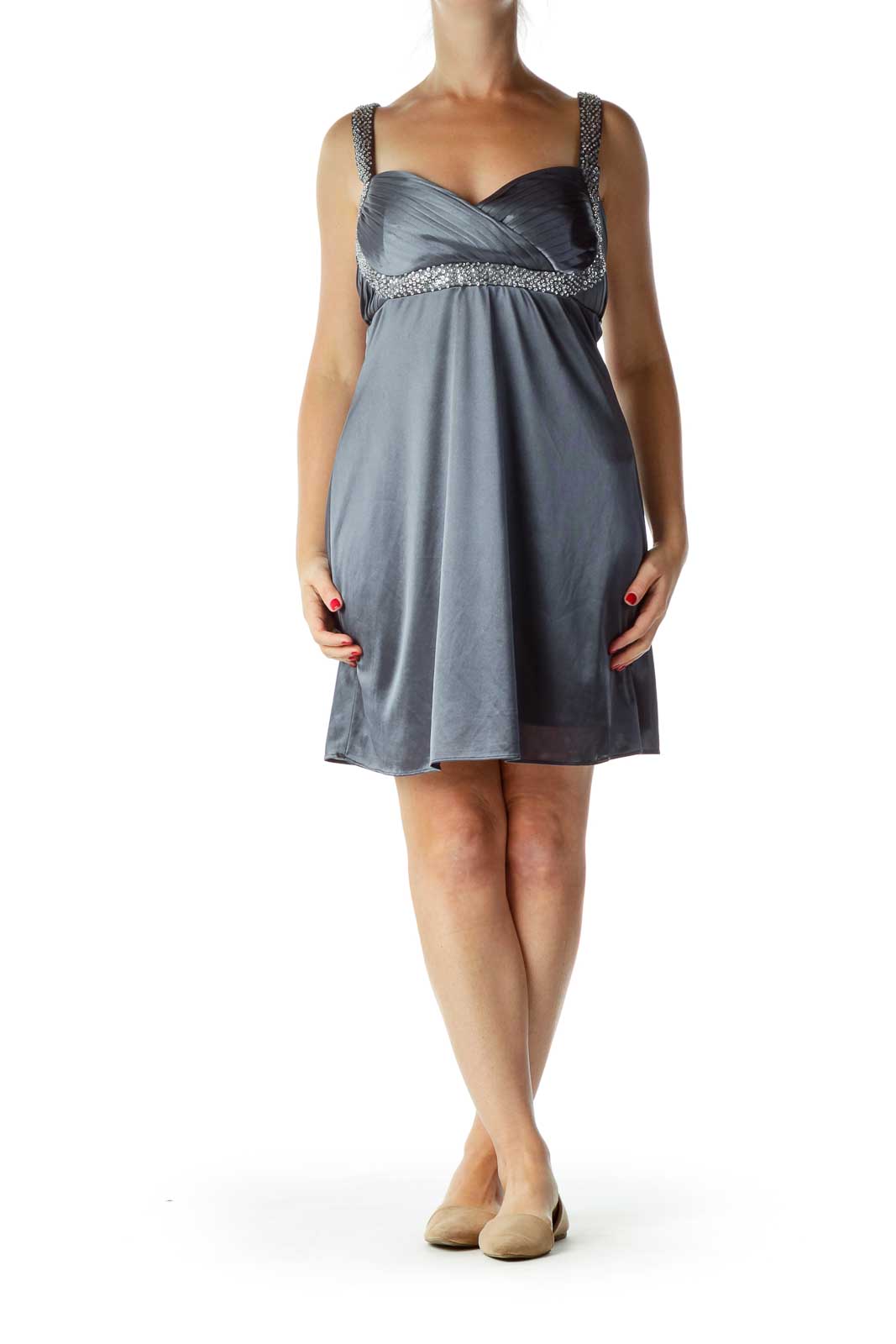 Gray Sequined Satin Cocktail Dress