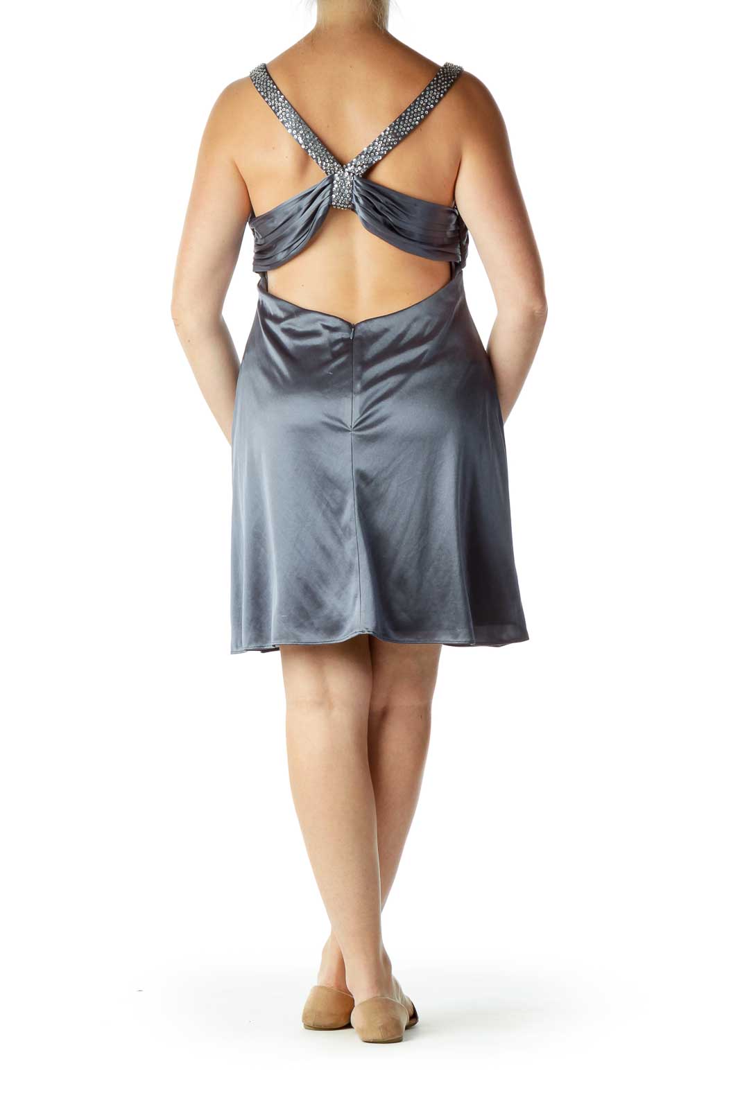 Gray Sequined Satin Cocktail Dress