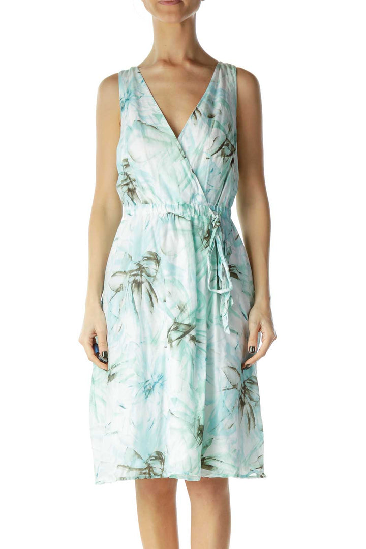 Green Print Empire Waist Day Dress