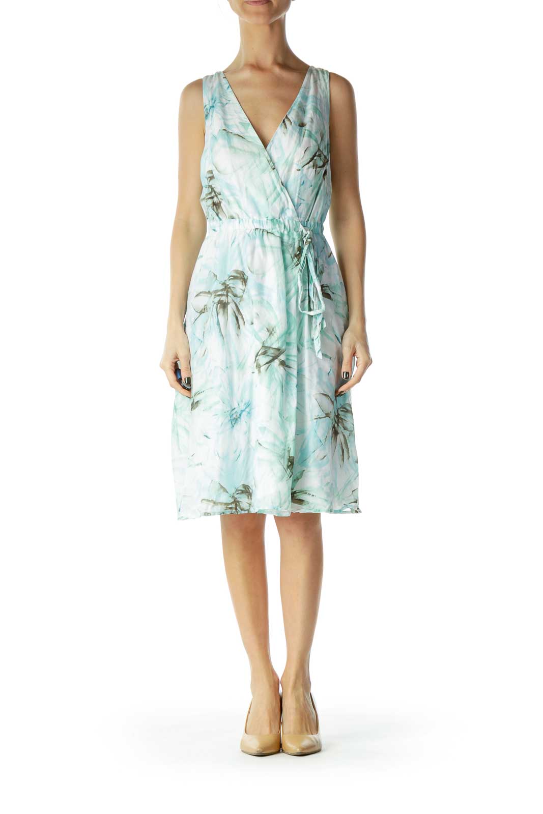 Green Print Empire Waist Day Dress