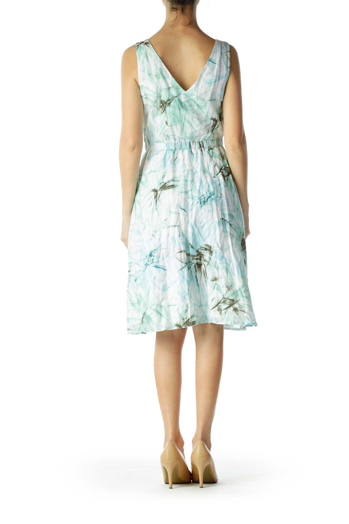 Green Print Empire Waist Day Dress