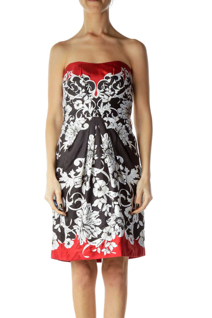 Red Black Floral Cocktail Dress