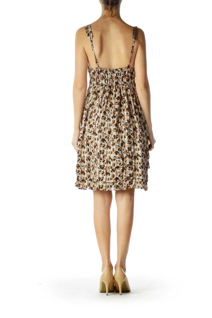 Brown Printed V-Neck Day Dress