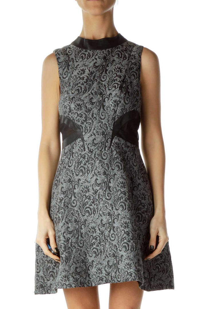 Gray Metallic Printed Cocktail Dress