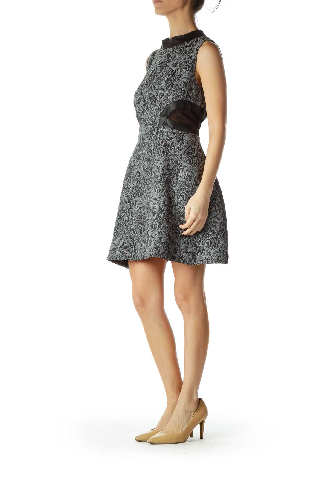 Gray Metallic Printed Cocktail Dress