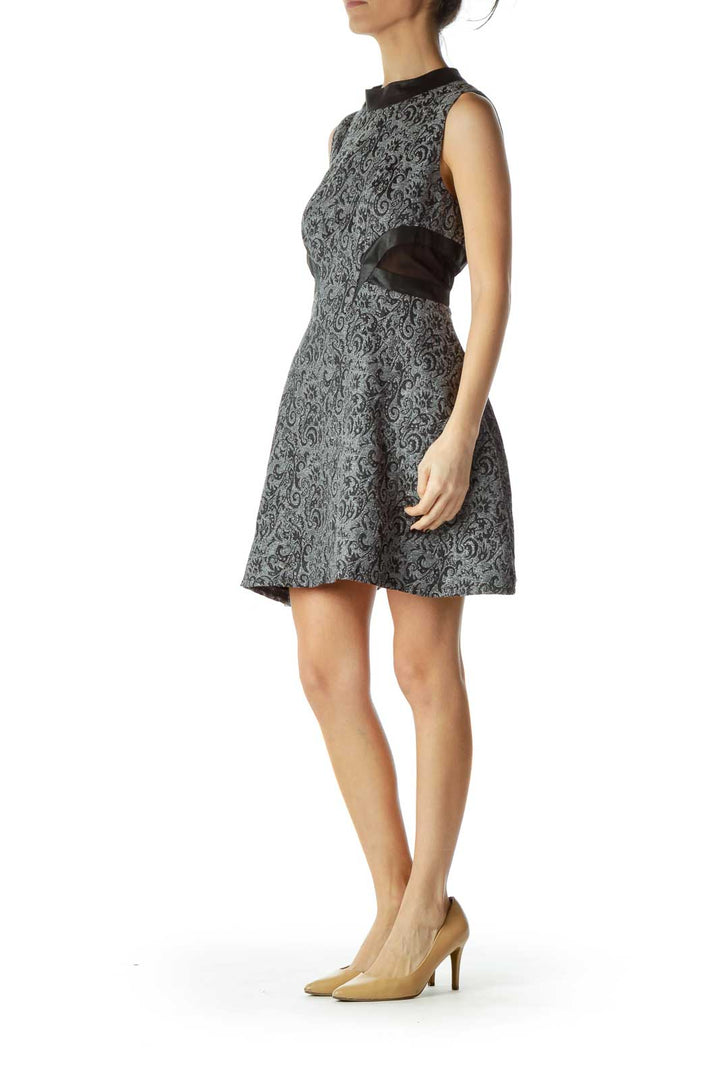 Gray Metallic Printed Cocktail Dress