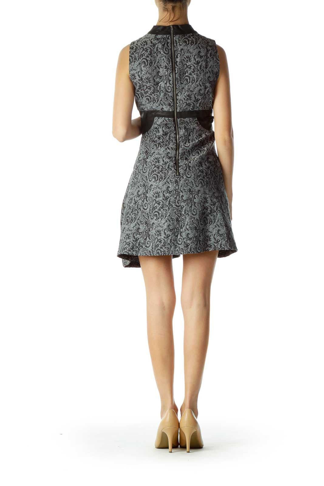 Gray Metallic Printed Cocktail Dress