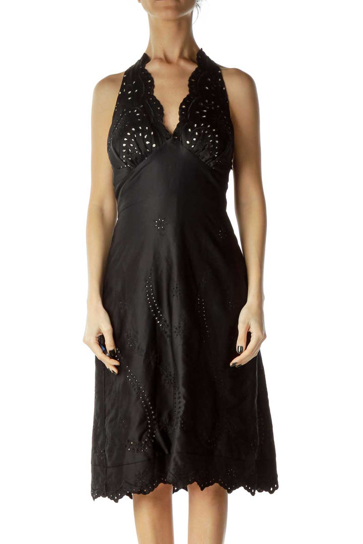 Black Halter Eyelet Day Dress