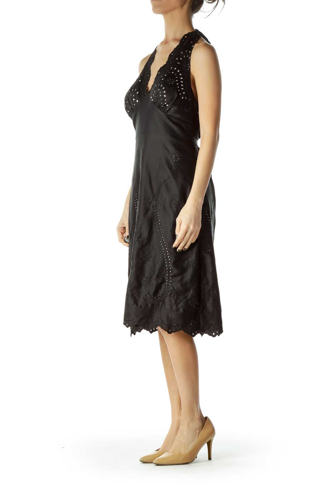 Black Halter Eyelet Day Dress