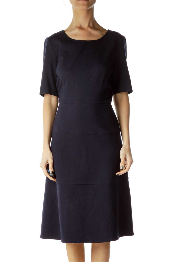 Navy Round Neck Empire Waist Dress