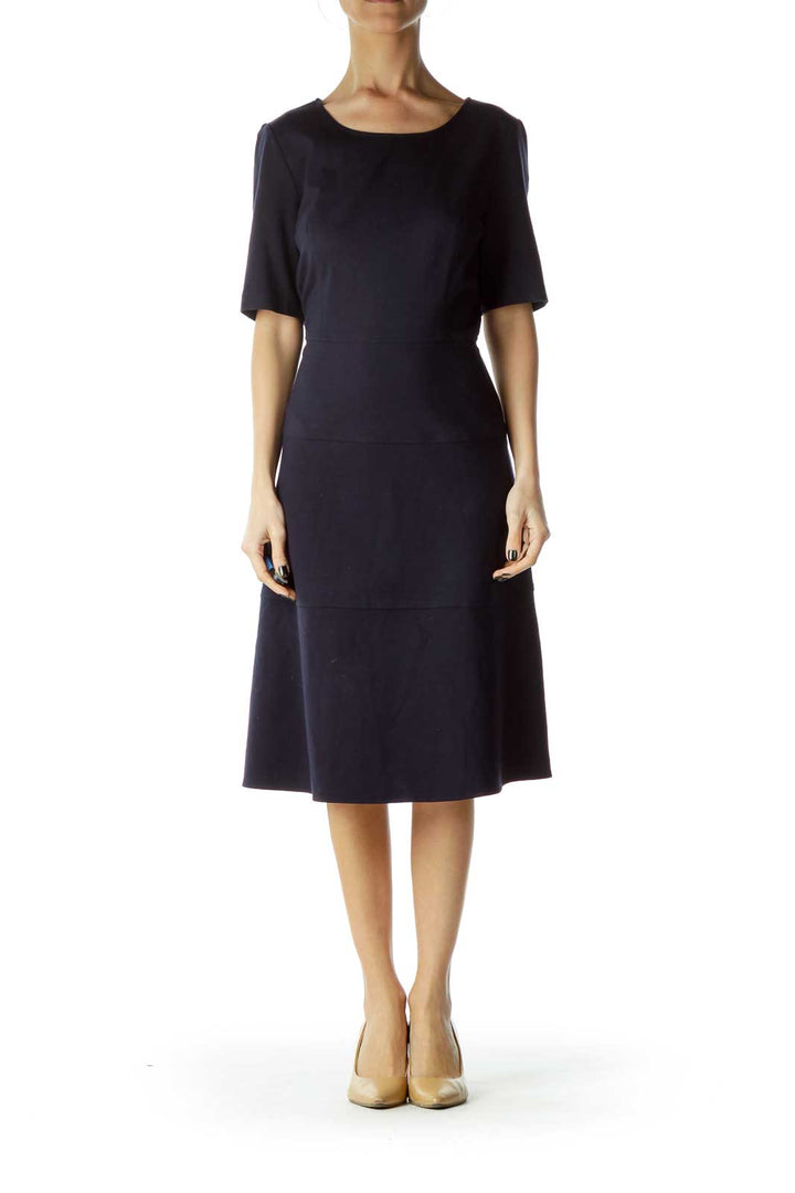 Navy Round Neck Empire Waist Dress