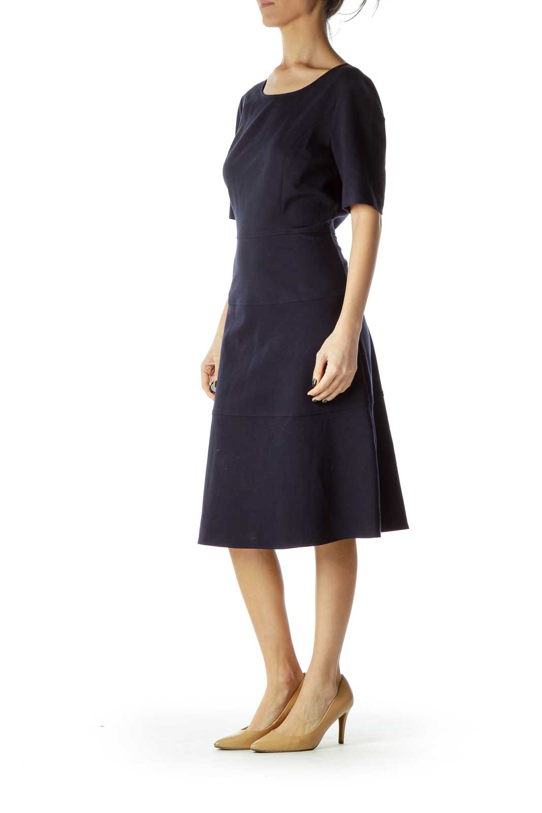 Navy Round Neck Empire Waist Dress