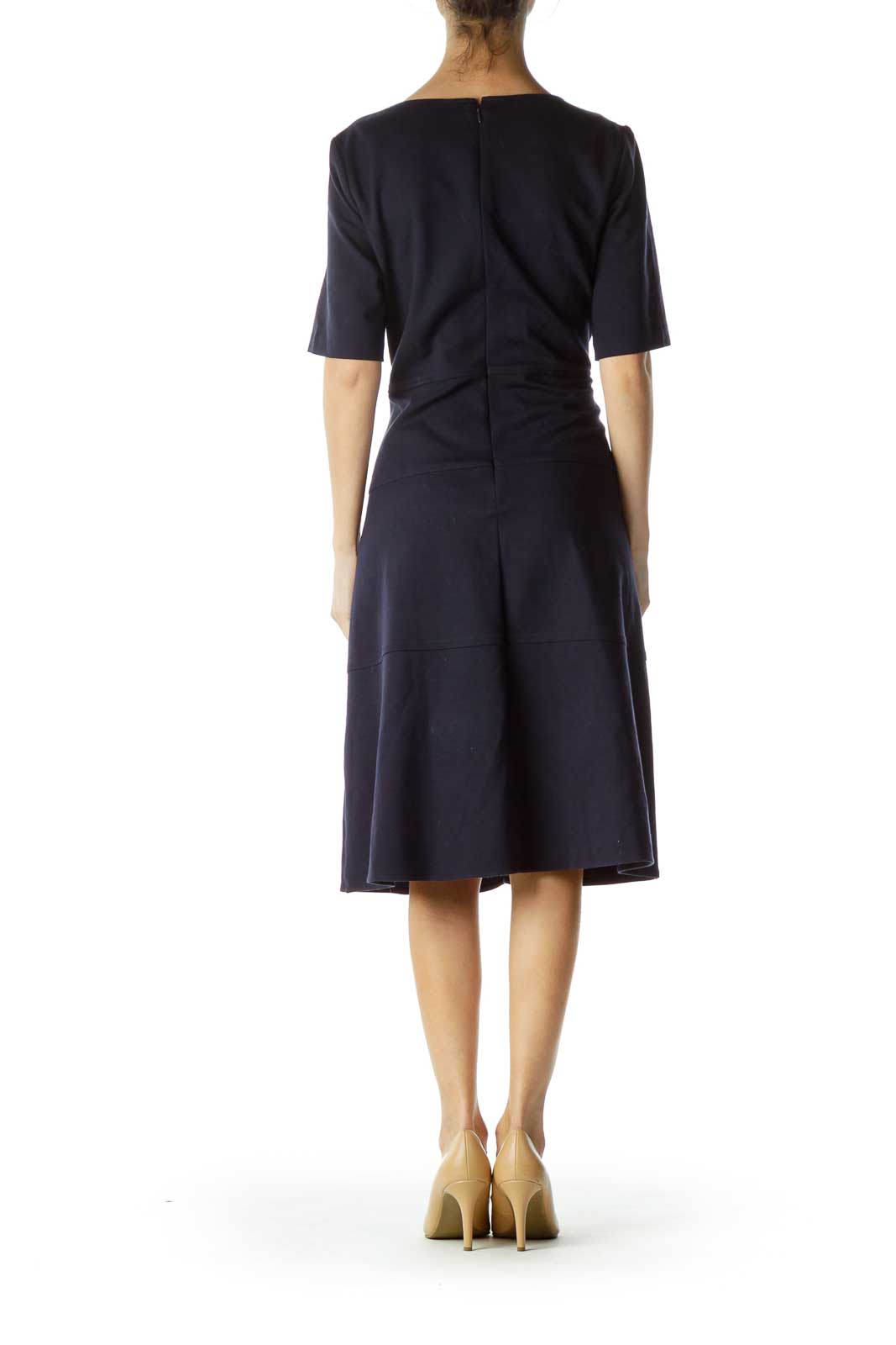 Navy Round Neck Empire Waist Dress