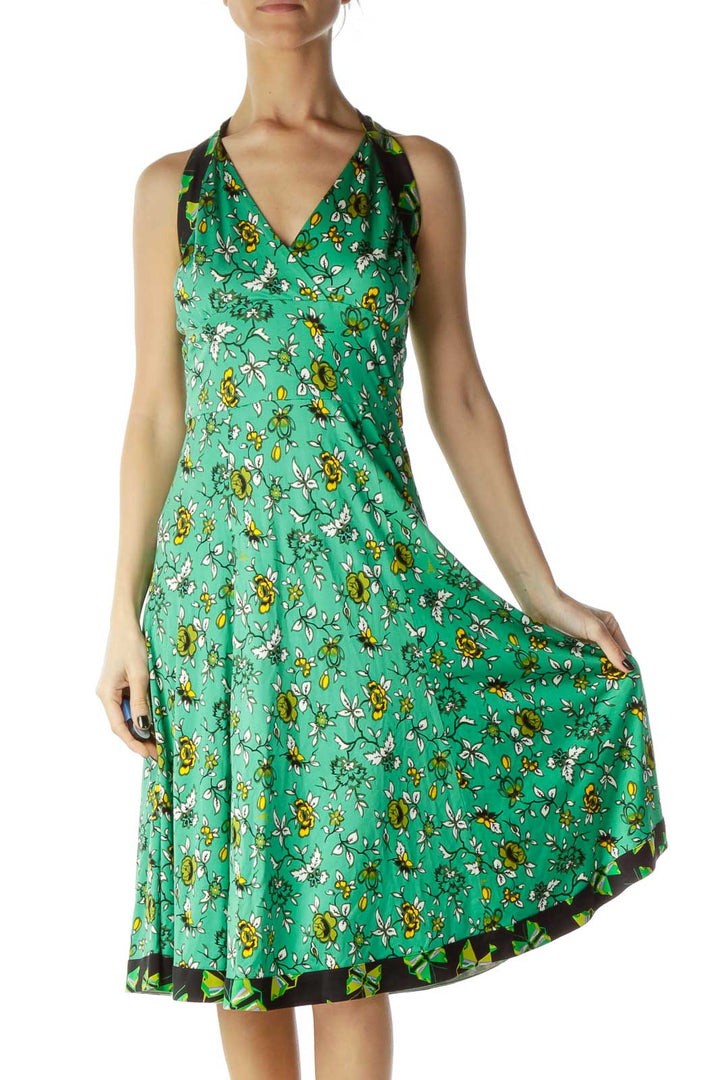 Green Printed Halter Day Dress