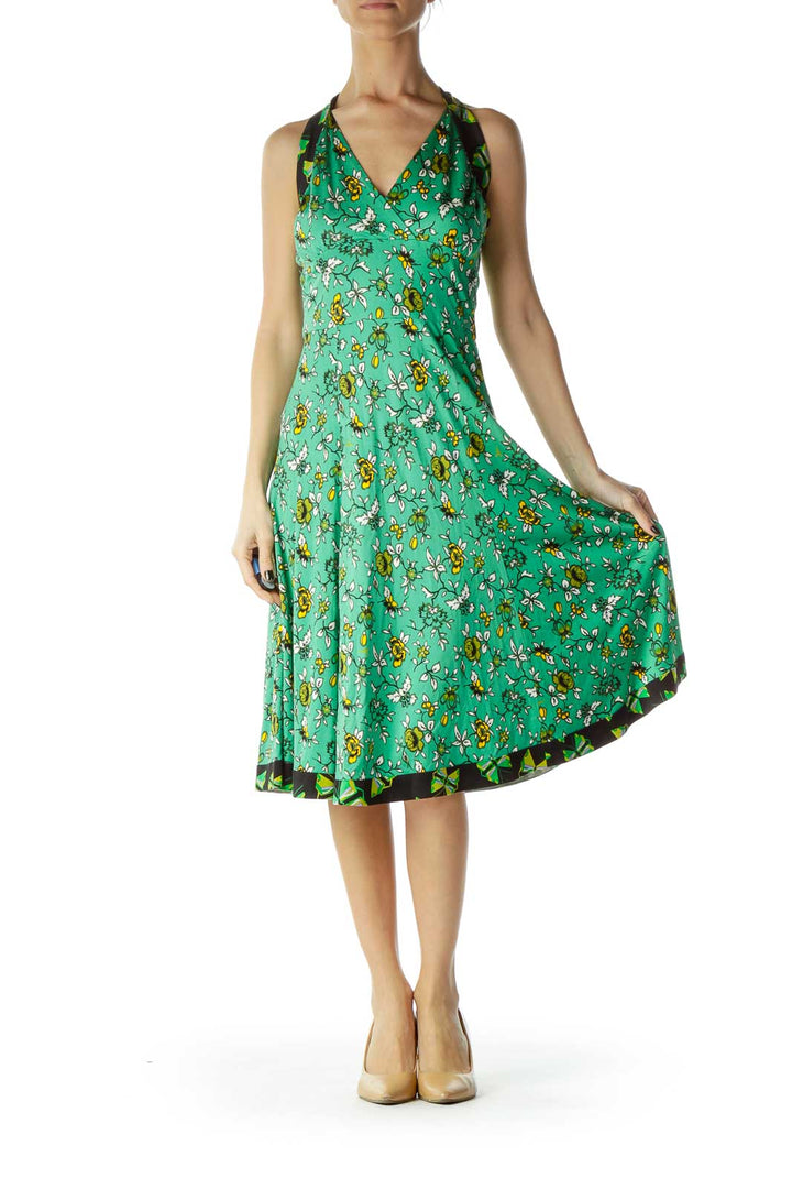 Green Printed Halter Day Dress