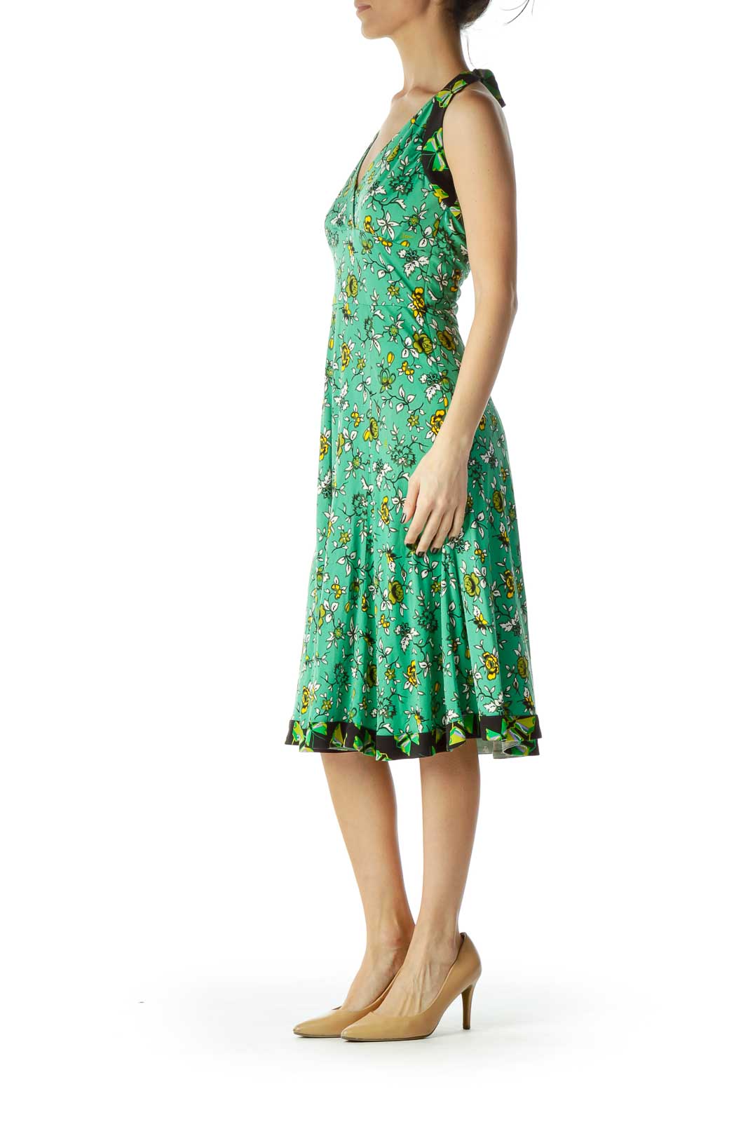 Green Printed Halter Day Dress