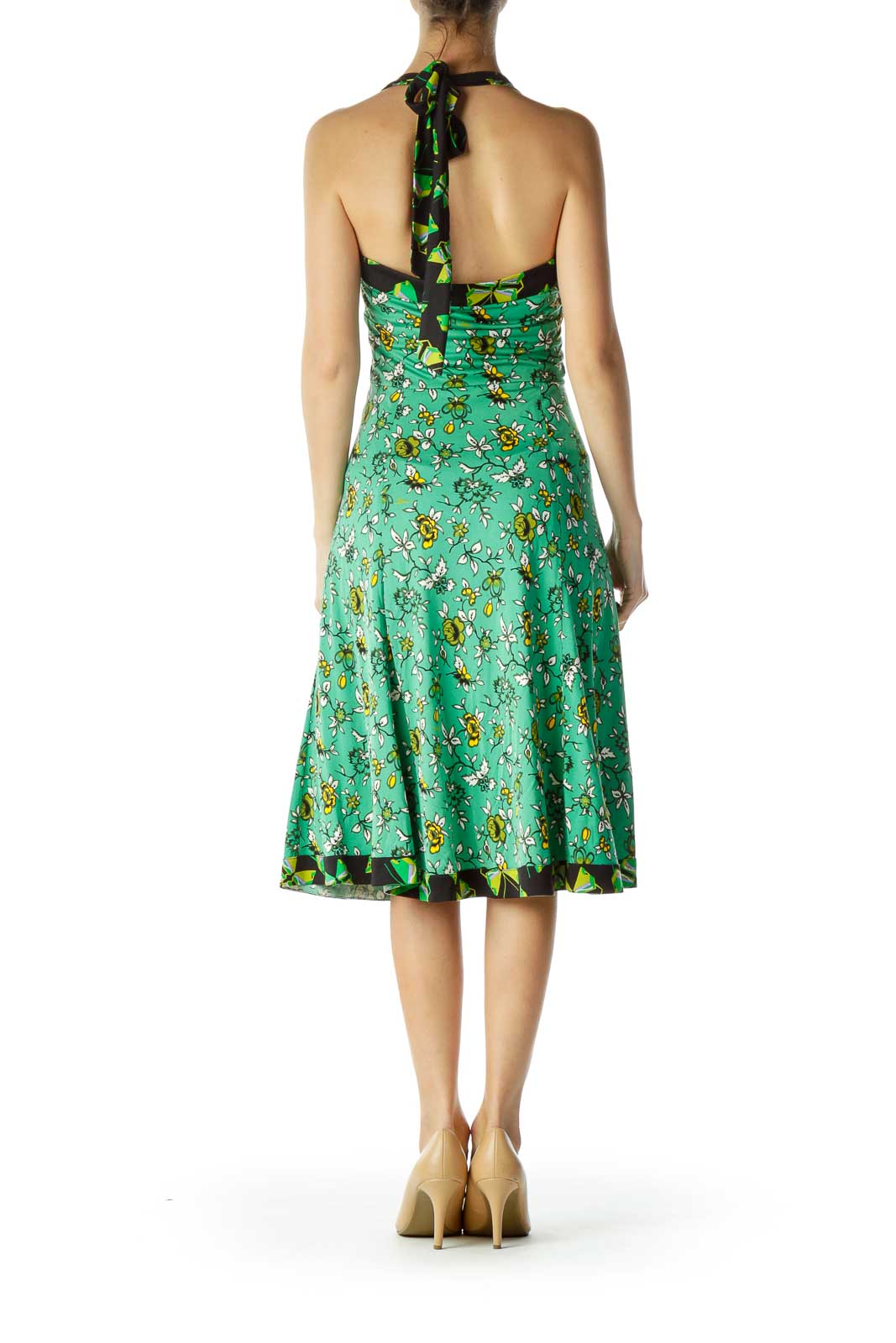 Green Printed Halter Day Dress