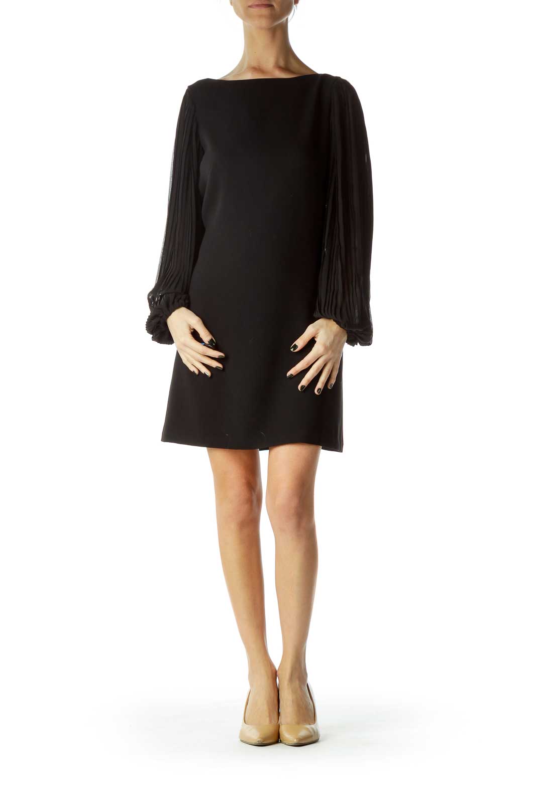 Black Sheer Long Sleeve Shift Dress