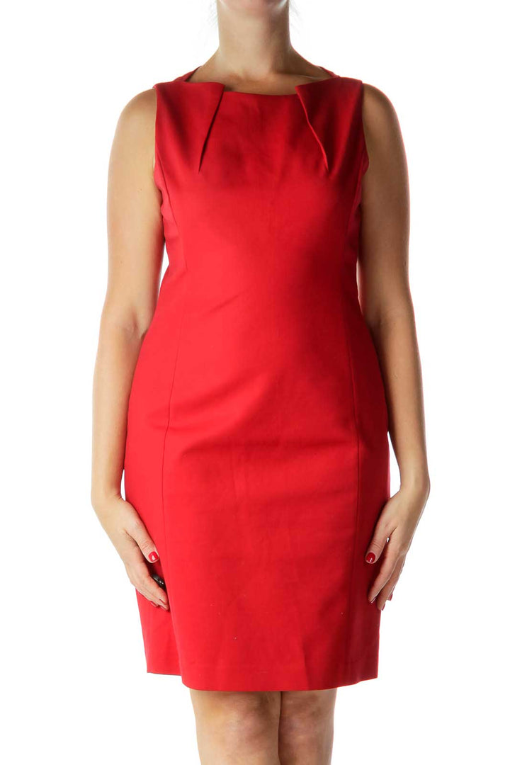 Red Boat Neck Work Dress