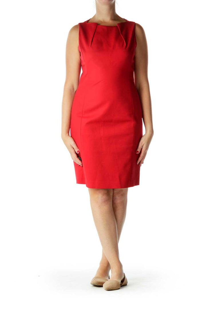 Red Boat Neck Work Dress