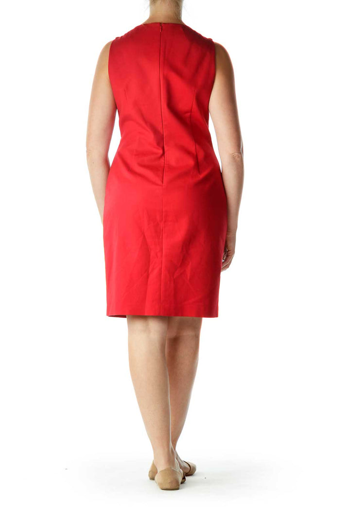 Red Boat Neck Work Dress