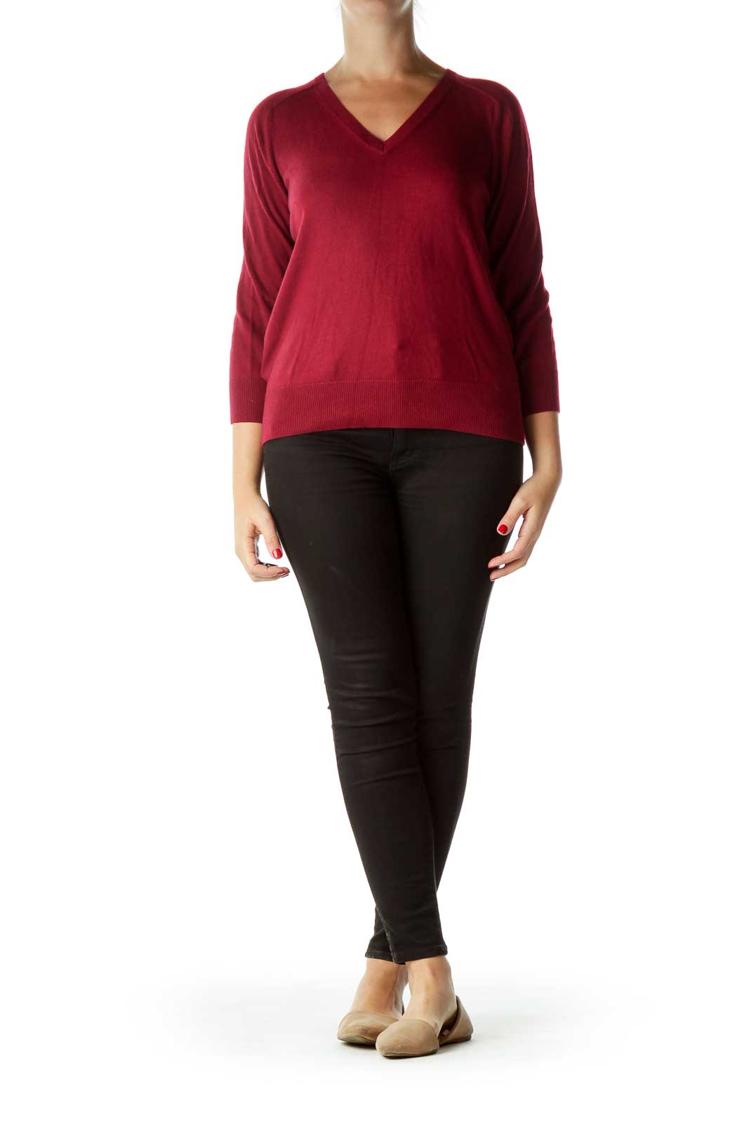 Red 3/4 Sleeve Sweater