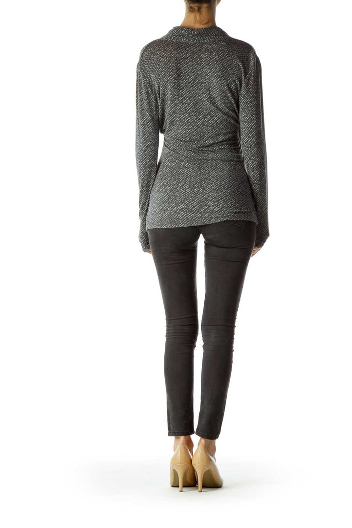 Gray Print Wrap Long Sleeve Top