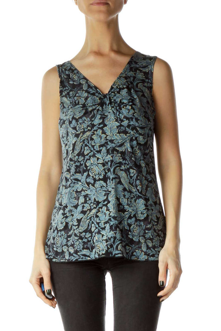 Blue Printed Sleeveless Top