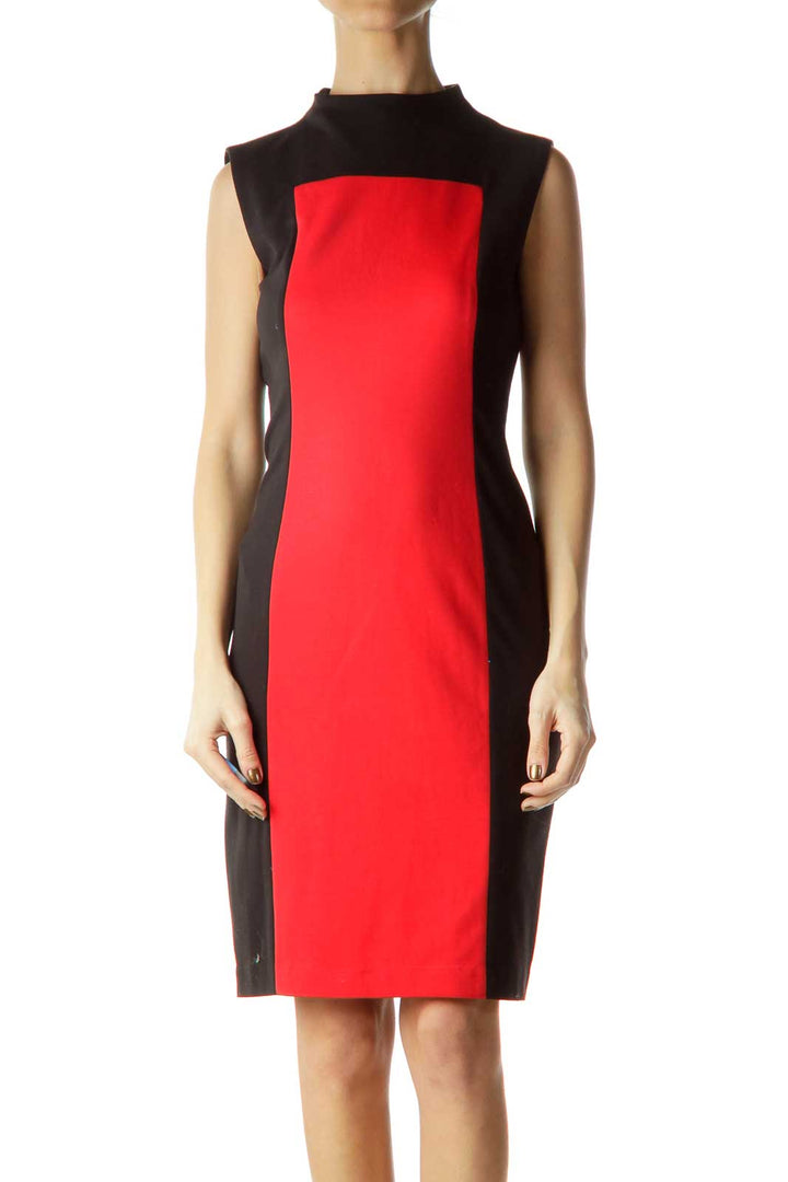 Red Black Sleeveless Colorblock Dress