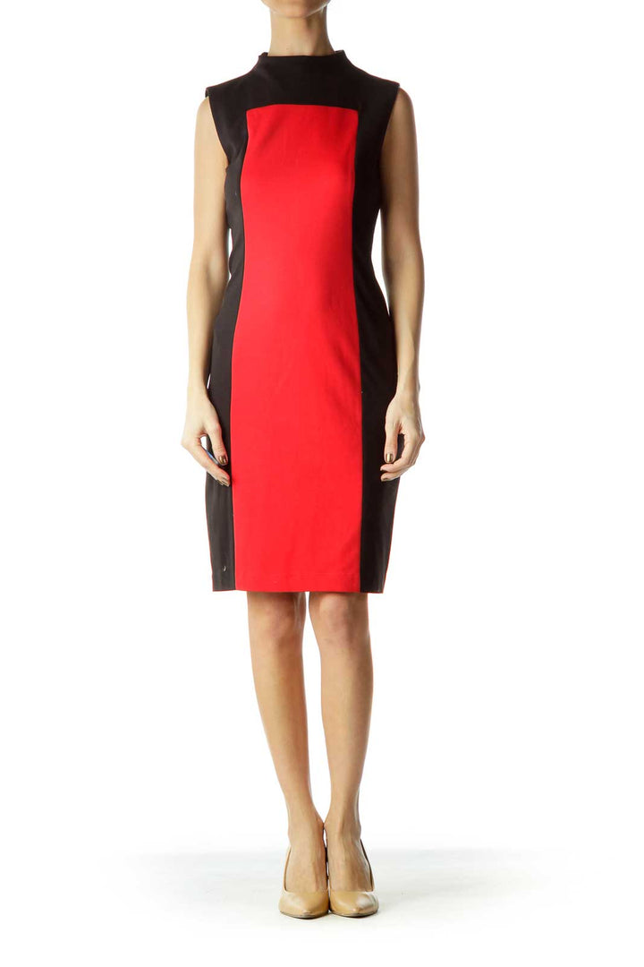 Red Black Sleeveless Colorblock Dress