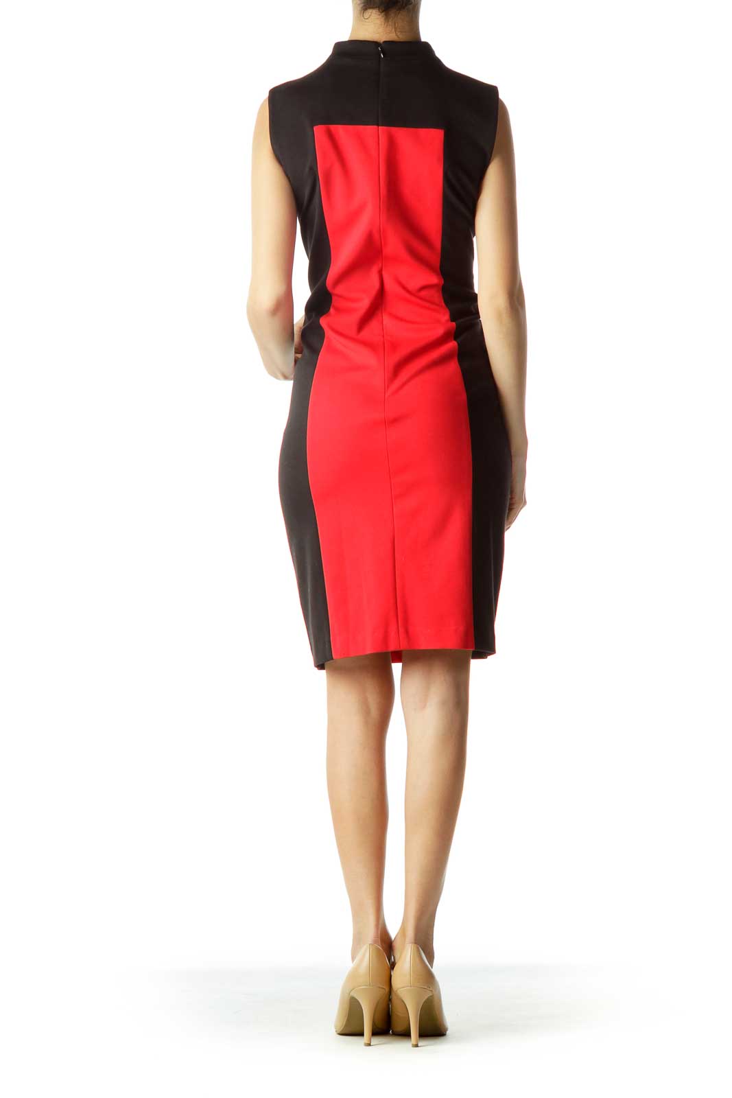 Red Black Sleeveless Colorblock Dress