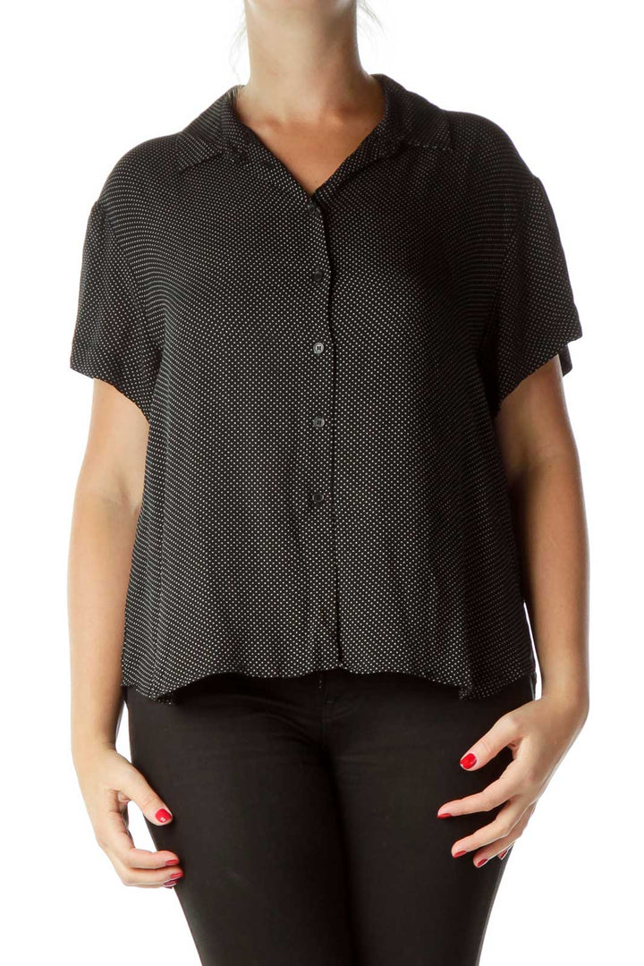 Black Polka-Dot Short Sleeve Blouse