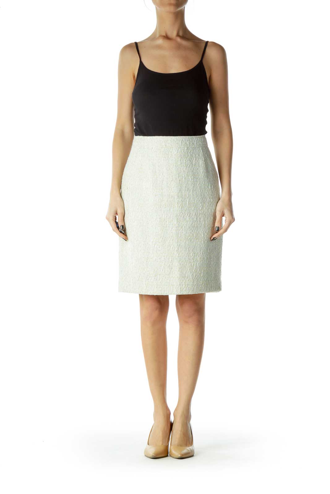 Green White Tweed Pencil Skirt