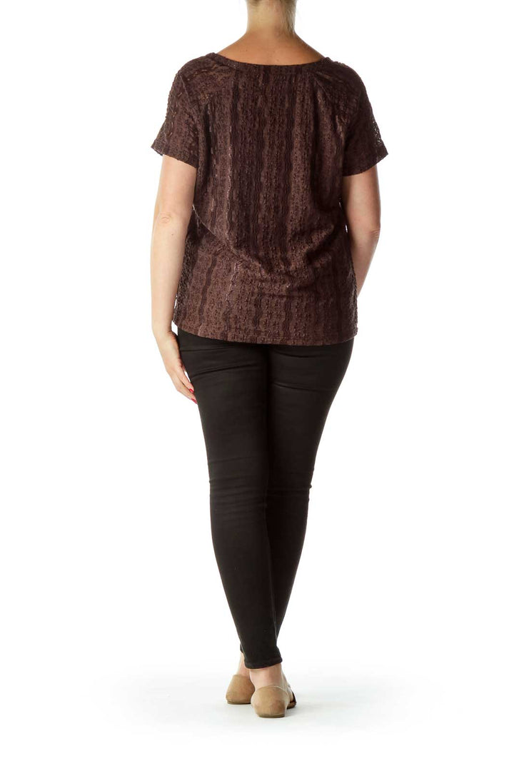 Brown Textured Short Sleeve Top