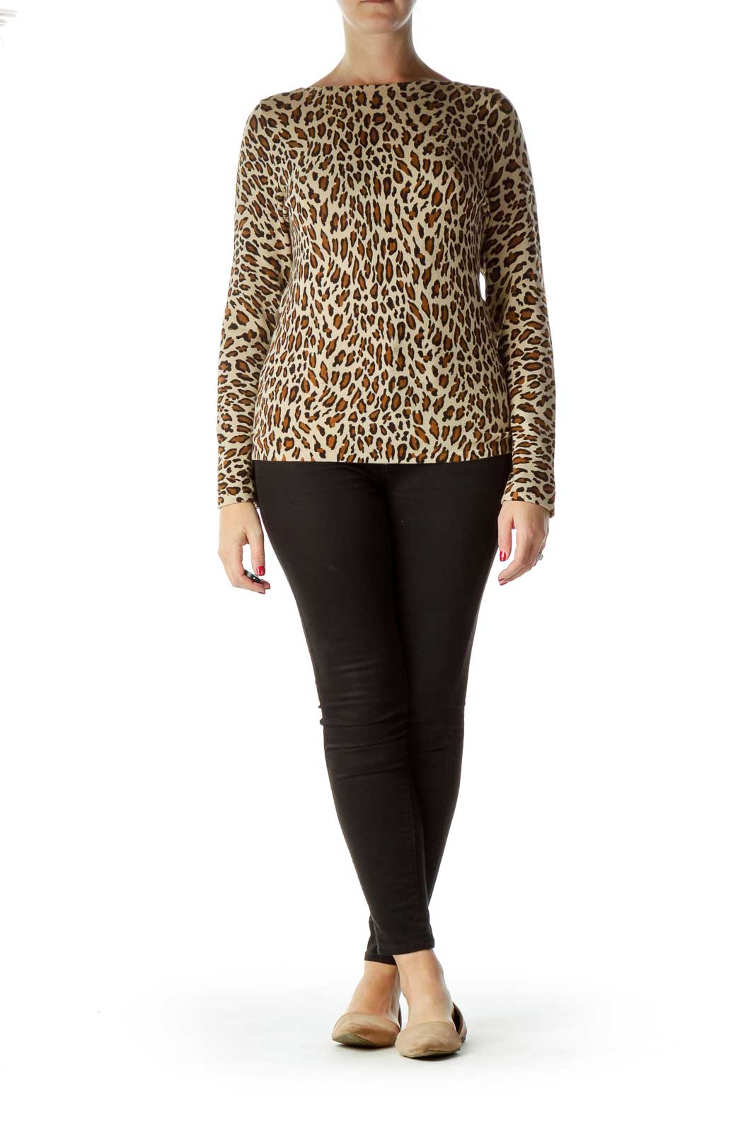 Brown Leopard Print Boat Neck Sweater