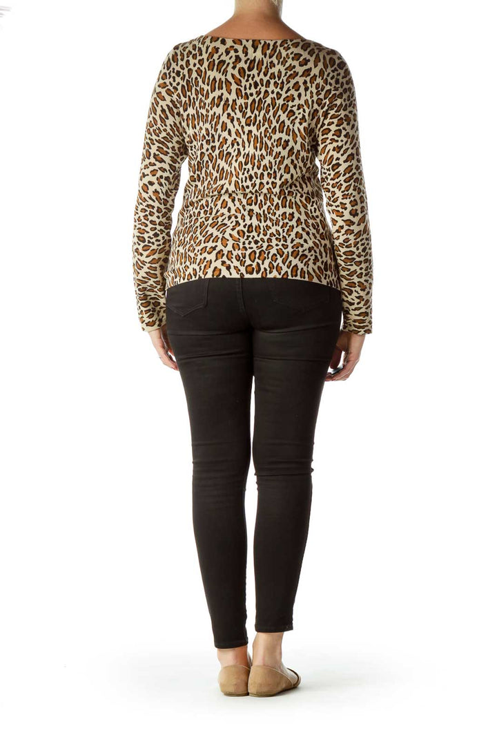 Brown Leopard Print Boat Neck Sweater