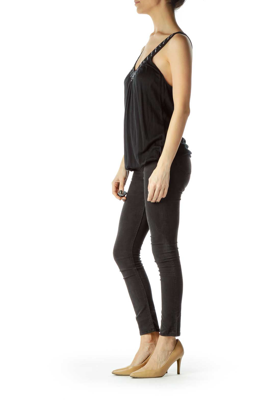 Black Tank with Shiny Neck Detail