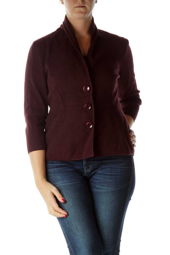 Burgundy Buttoned V-Neck Blazer