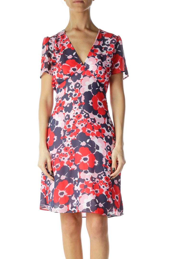 Pink Red Blue Floral Day Dress