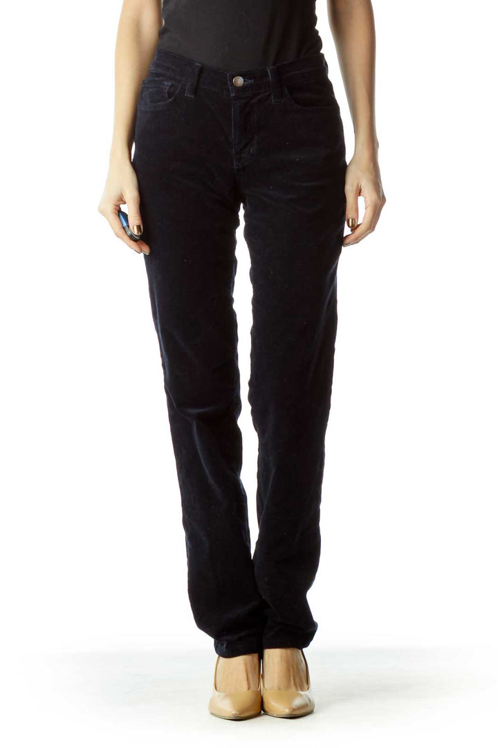 Navy Corduroy Straight-Leg Pants