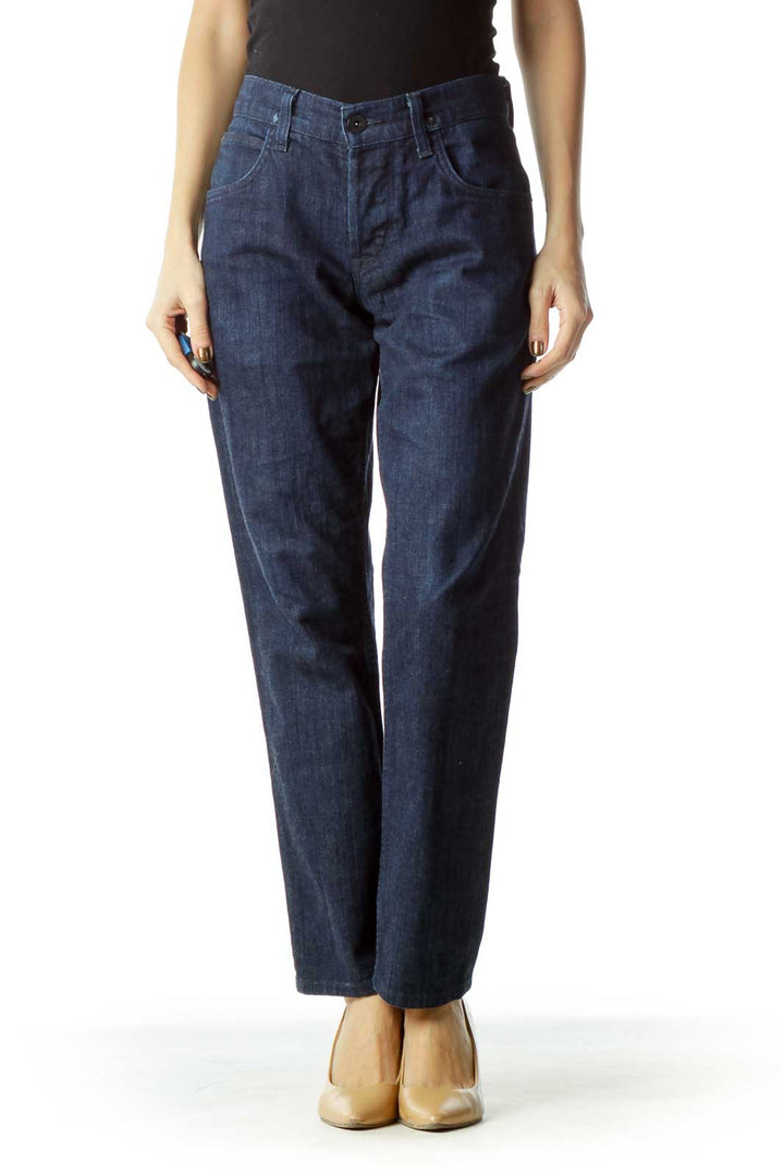 Navy Button-Fly Straight-Leg Jeans