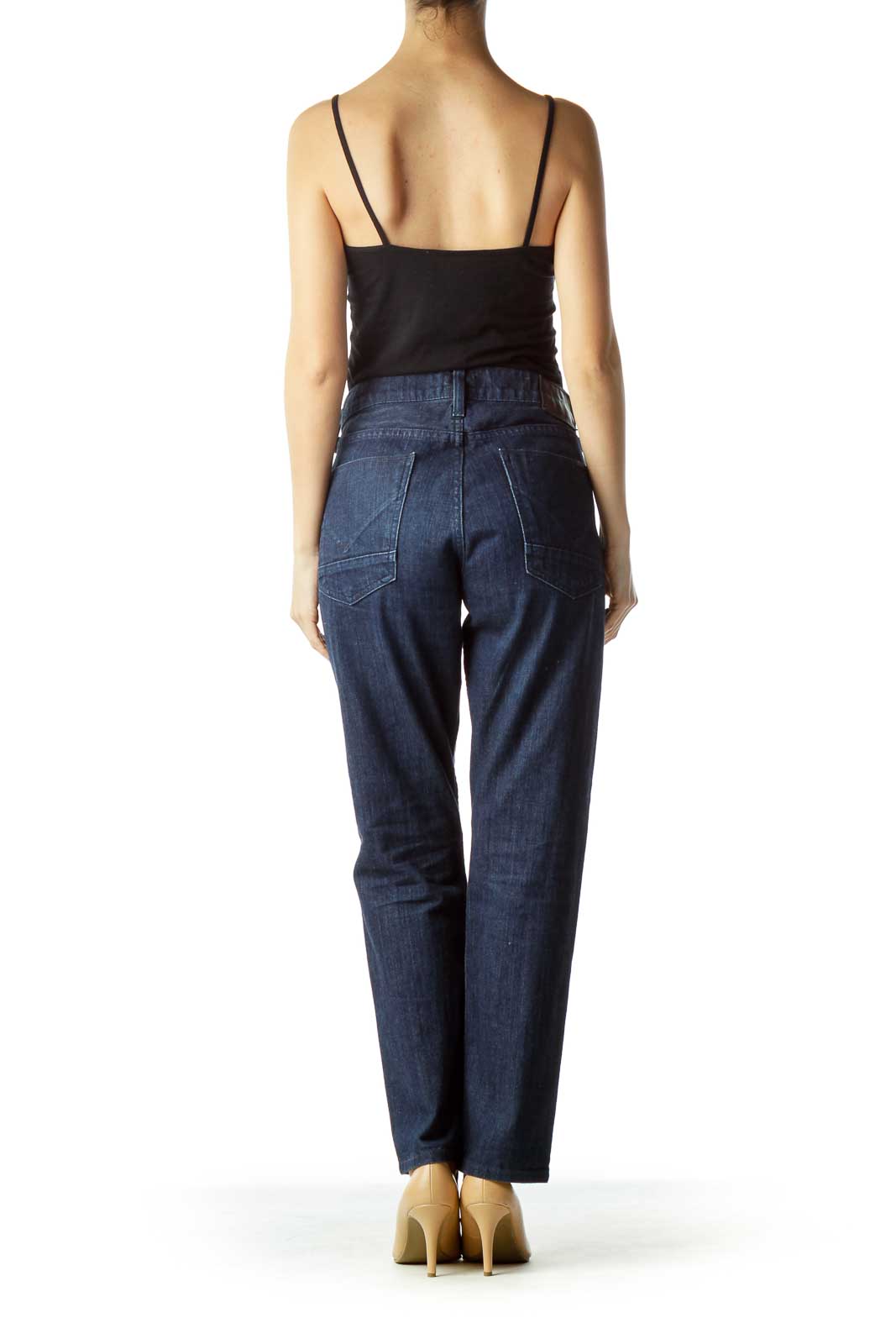 Navy Button-Fly Straight-Leg Jeans