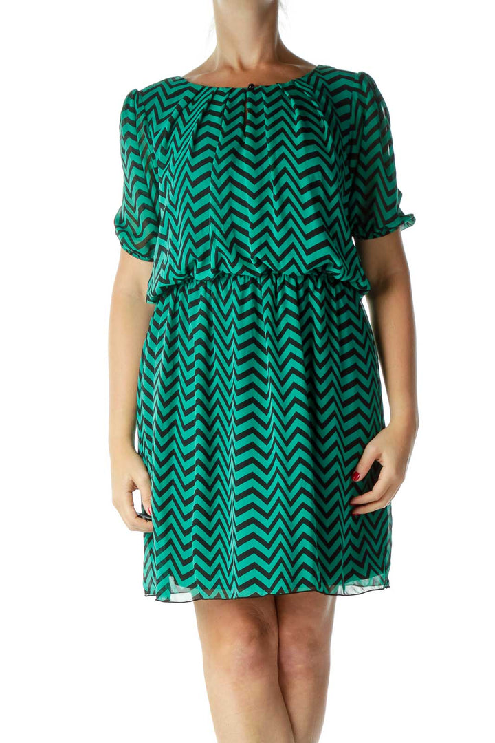 Green Black Chevron Work Dress