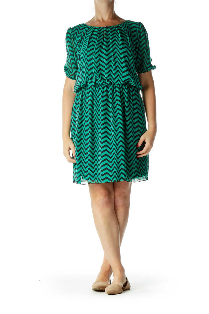 Green Black Chevron Work Dress