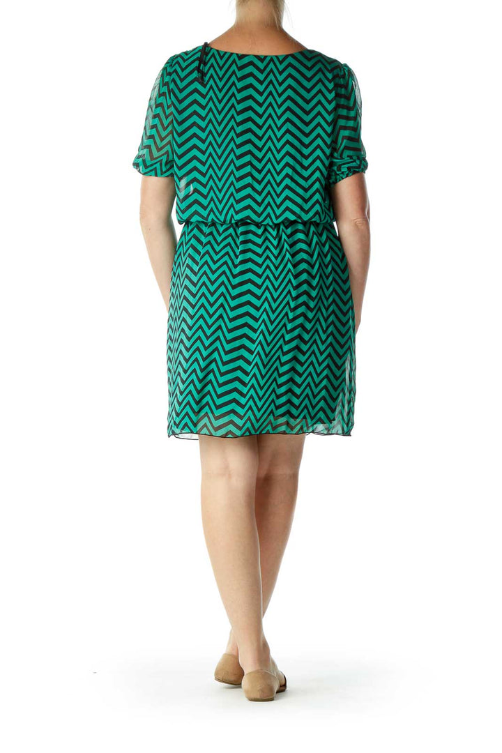 Green Black Chevron Work Dress