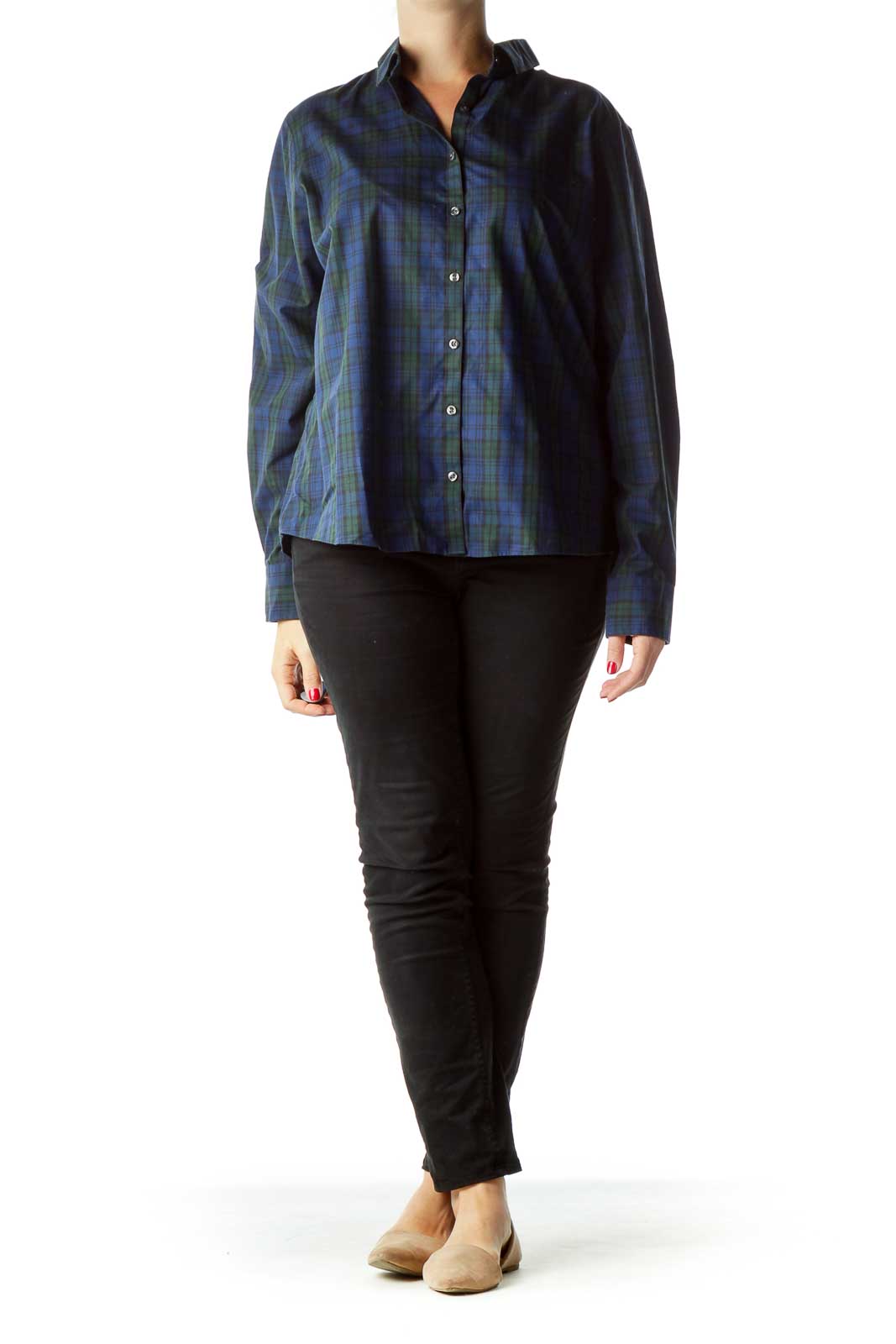 Blue Green Plaid Buttoned Shirt