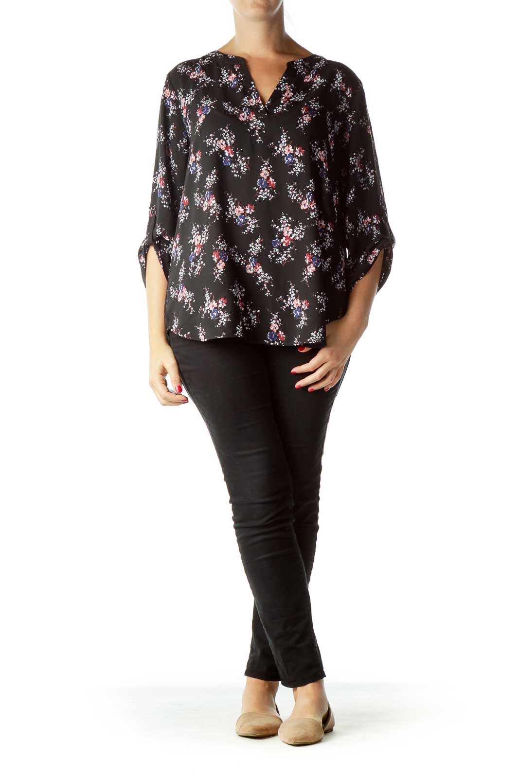 Black Flower Print Blouse